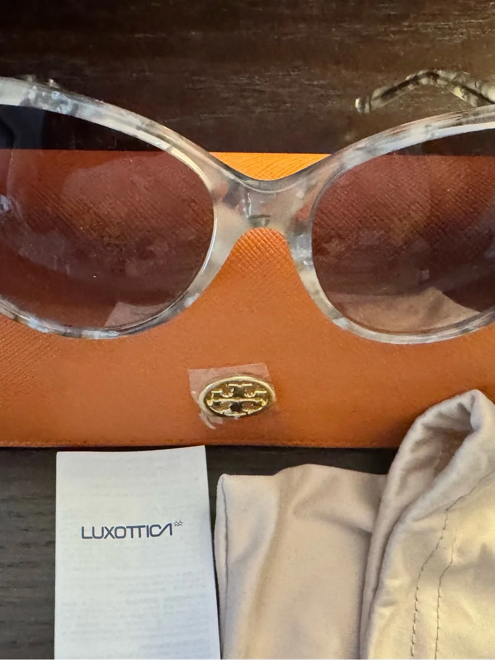 Tory Burch Gray Tortoiseshell Sunglasses with Orange Case and Pouch